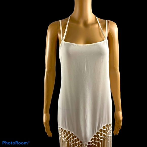 Leith white fringed top/cover-up size medium - Picture 3 of 8